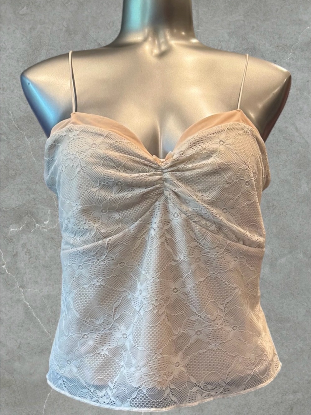 $10 Add-on | Lace Ruched Spaghetti-Strap Cami in Cream